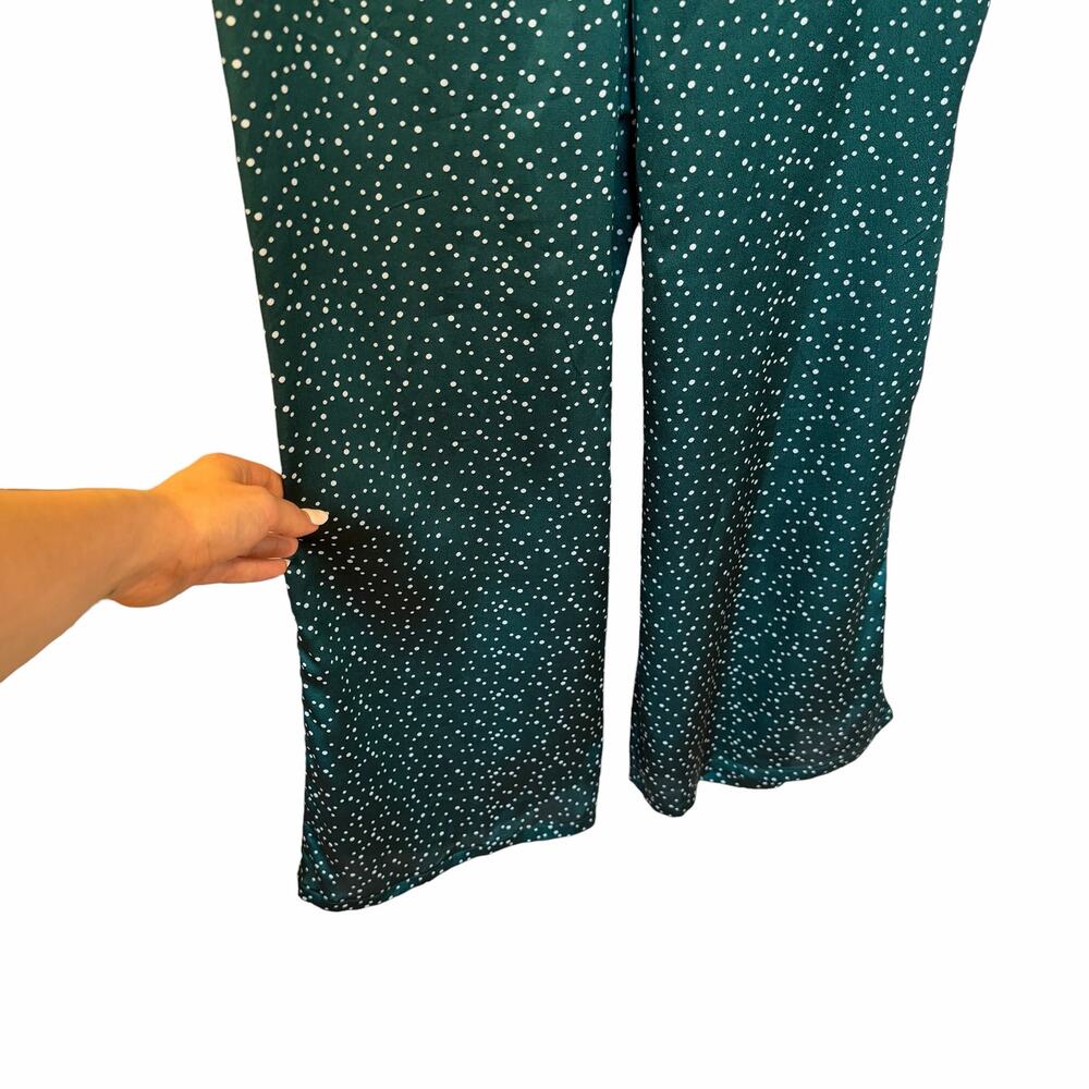 NWT Nasty Gal Green Polka Dot Satin Two Piece Set Crop Top & Wide Leg Pants - Picture 3 of 10